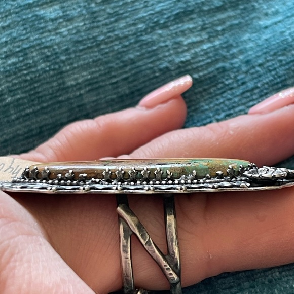 Ribbon turquoise and sterling silver ring size 10.5, item #0005 - Picture 6 of 7